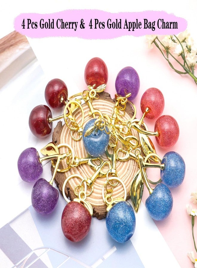 ANDGING Bling Cherry Bag Purse Charm Set Cute 8 pcs Glitter Cherry Keychain for Women Gold Pink Red Purple Cherries Purse Charms for Handbags Fruit Key Chain Accessories Handbag Backpack Llavero De Cereza - Image 2